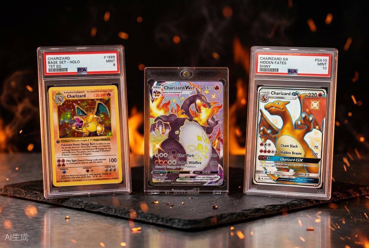 Ilustração existente de cartas Charizard em caixas