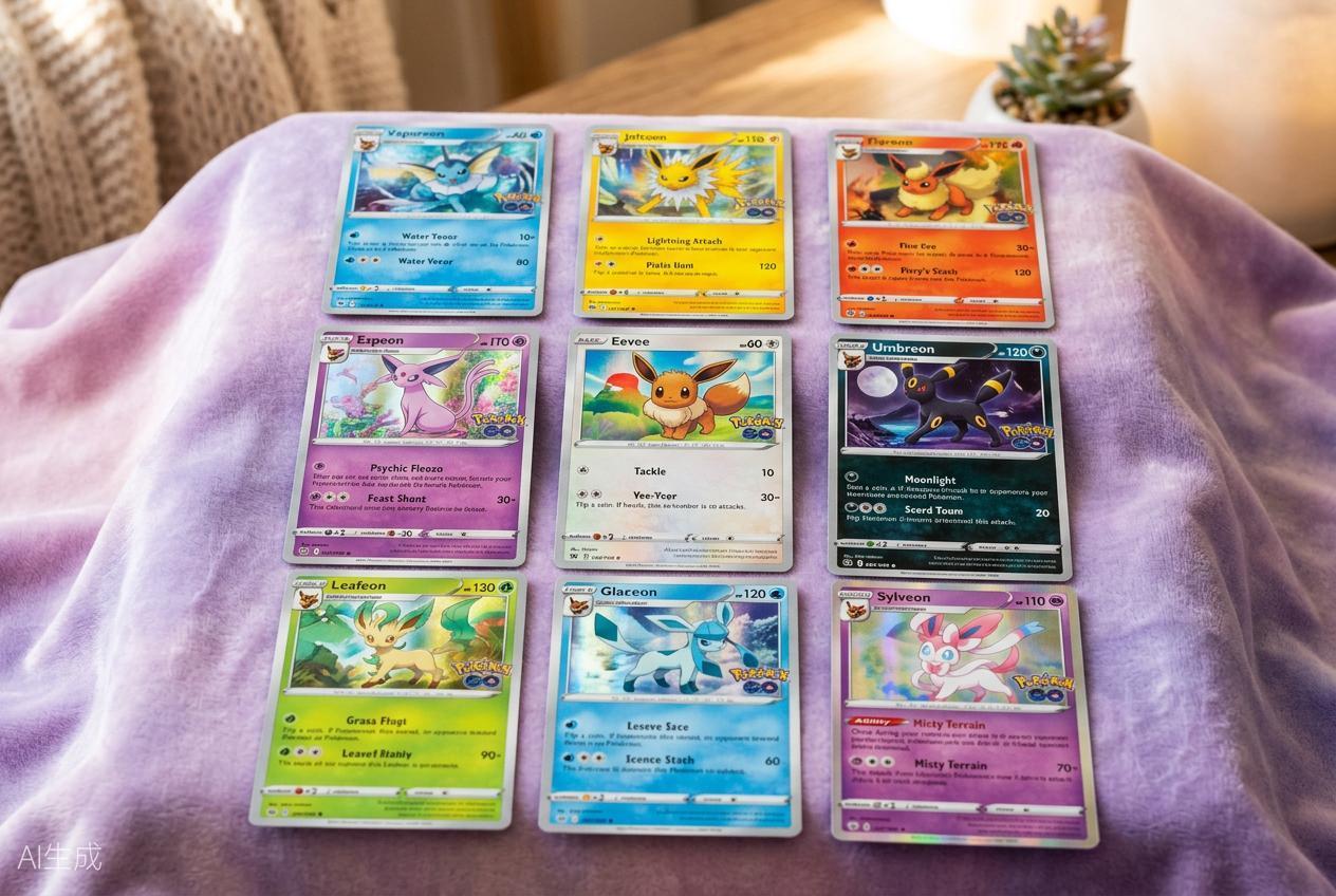 Ilustração existente de cartas Eevee em um álbum